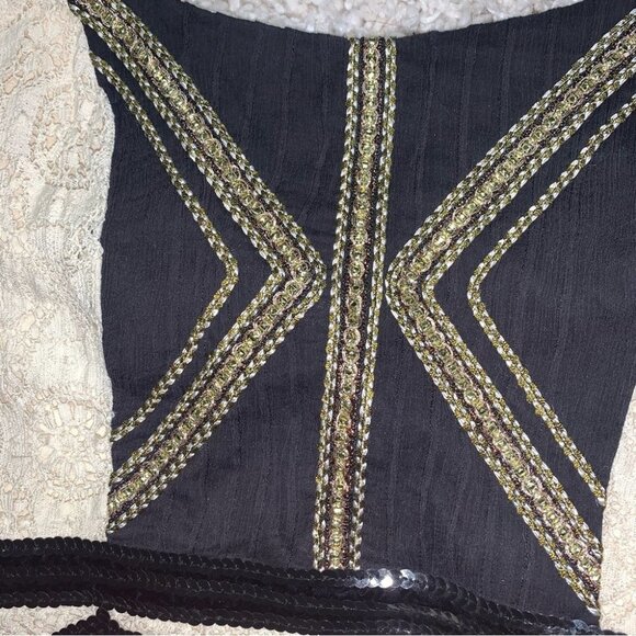 Free People Lace Coquette Mini Dress Size 12 US Ivory Black Sequin  Ruffle Retro - Picture 9 of 16